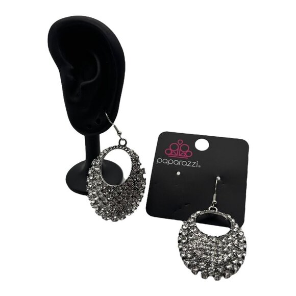 Paparazzi Jewelry Fierce Flash White Earrings Drop Rhinestones For Women - Picture 2 of 9